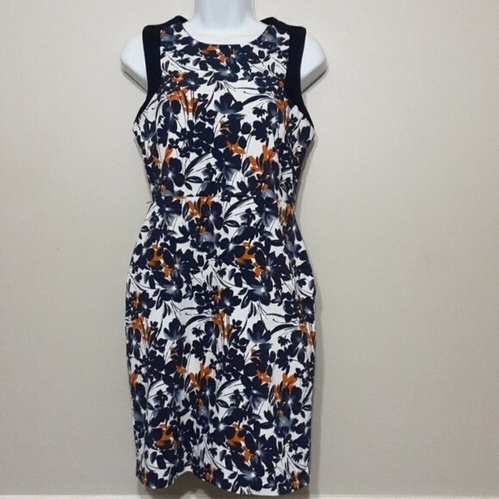 Margaret M women shift dress abstract printed casual ofice career S navy prepy